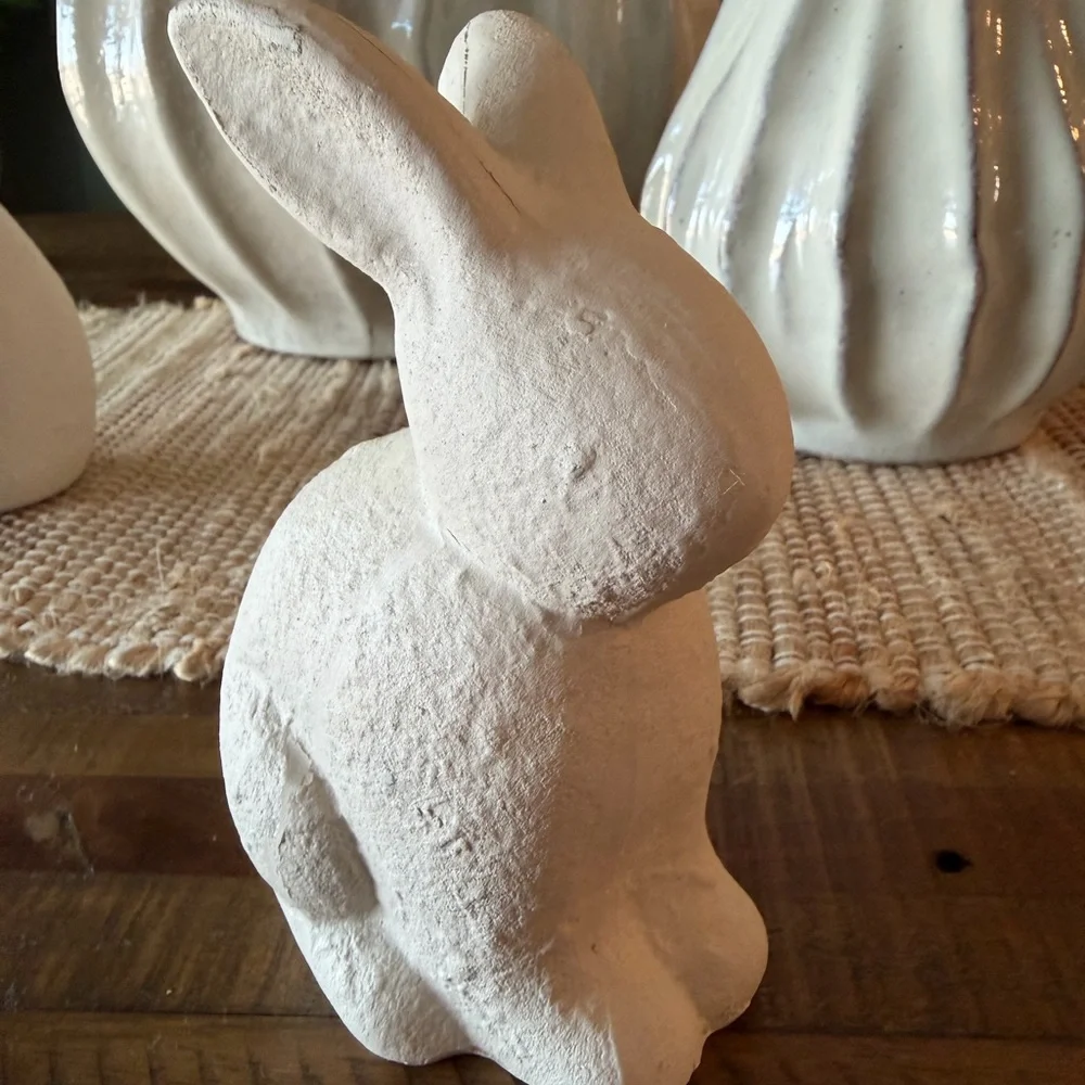 SET Neutral Textured Easter Bunny Decor Set 6” & 7” Minimalist Spring Decor